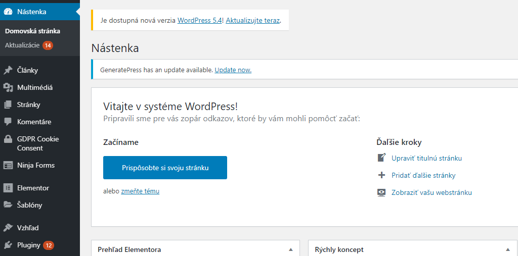 notifikácie aktualizácií na WordPress webovej stránke