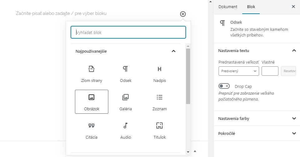 Pridanie obrázku na stránku cez WordPress Gutenberg