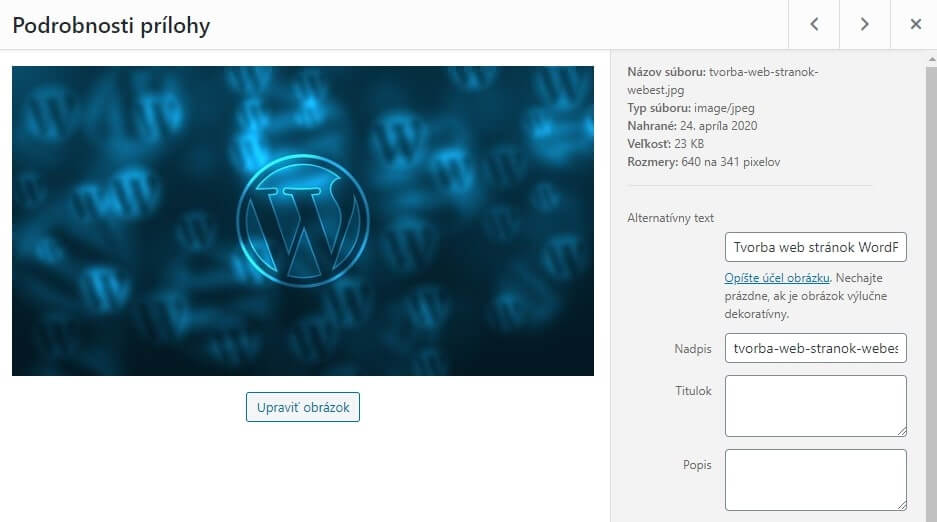Wordpress úprava obrázka