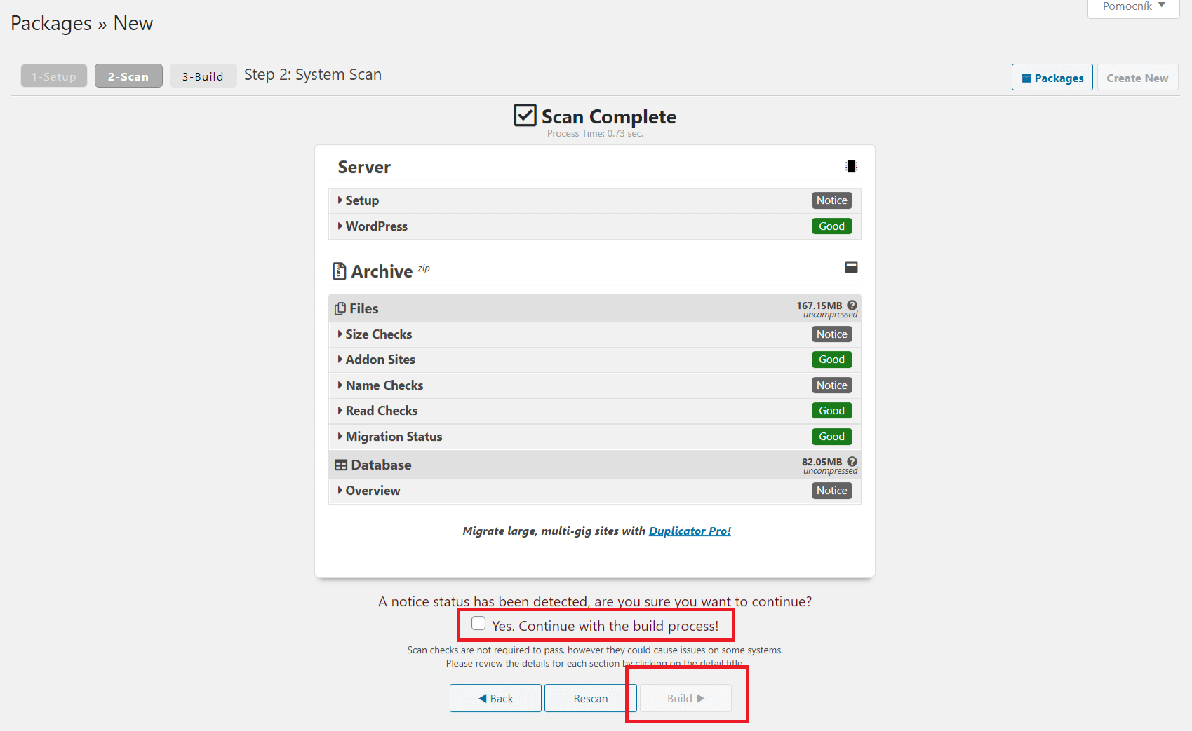 záloha webovej stránky cez Duplicator 2.krok